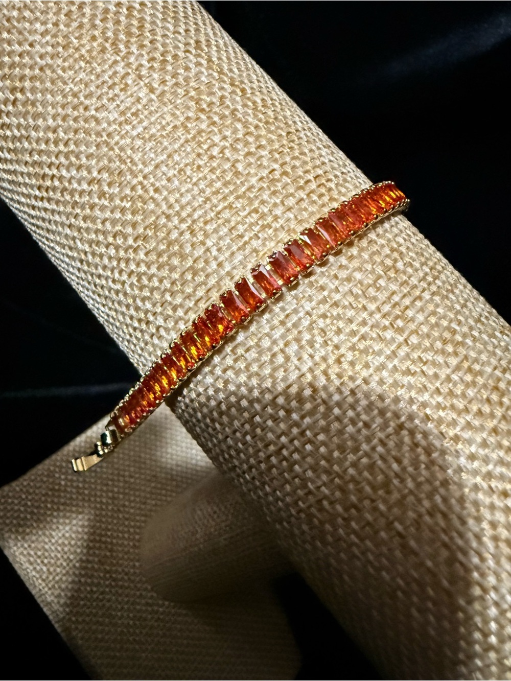 Gold Bracelet with Orange Baguette Stones - Women Jewelry
